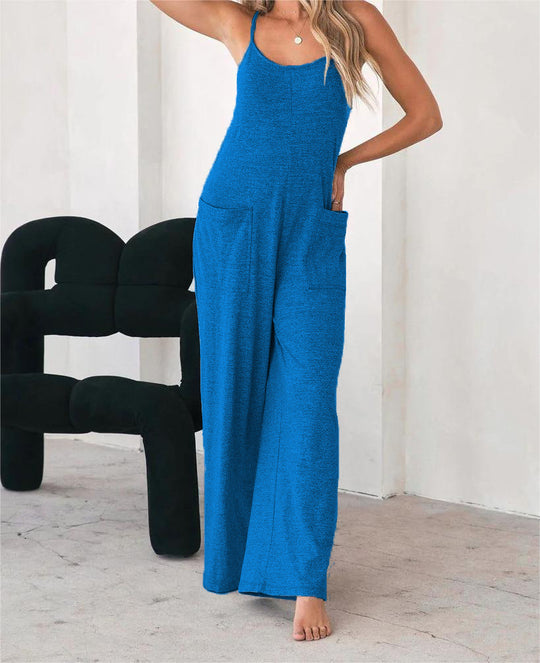 Damen Lässiger Jumpsuit mit weit geschnittenem Bein und praktischen Taschen EB