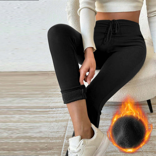 Damen Fleecegefütterte Leggings mit hohem Bund und Kordelzug EB