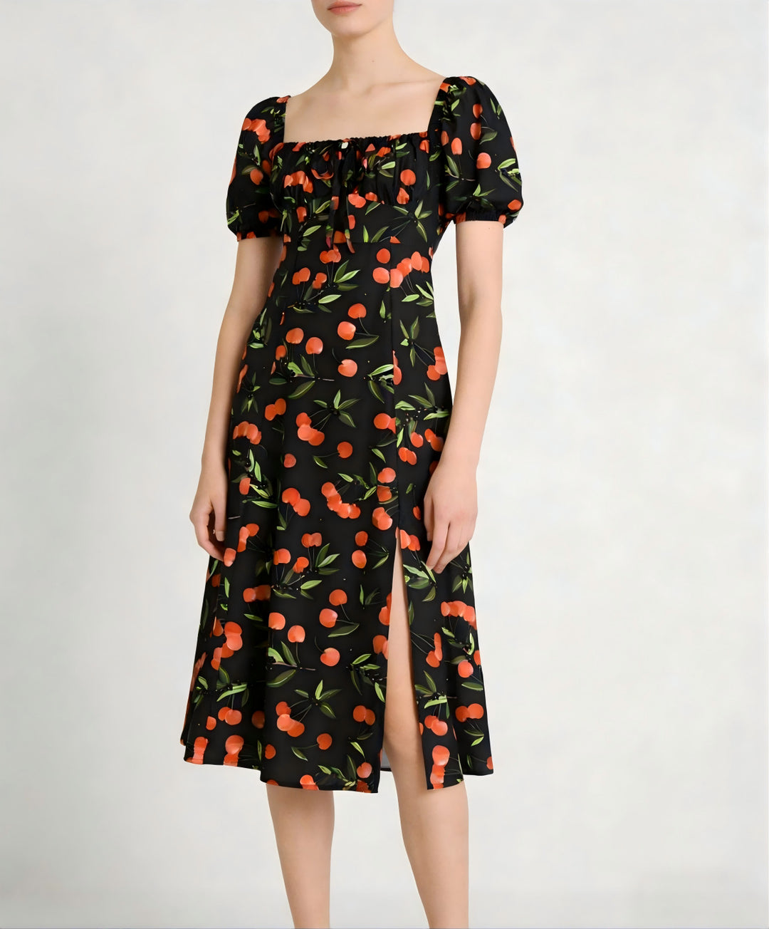 Damen Maxikleid mit pflanzlichem Muster und raffiniertem Schlitz EB