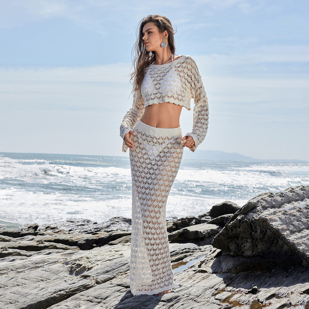 Damen Häkel-Set mit Crop-Top und Maxi-Rock EB