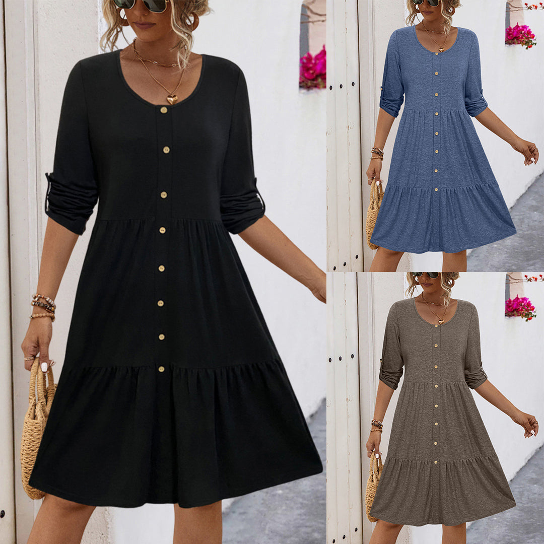 Damen Midi-Kleid mit eleganter Knopfleiste und luftiger A-Linien-Silhouette EB