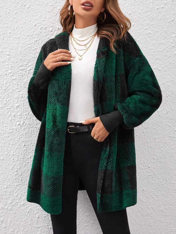 Damen Langer Karomantel aus weichem Material EB