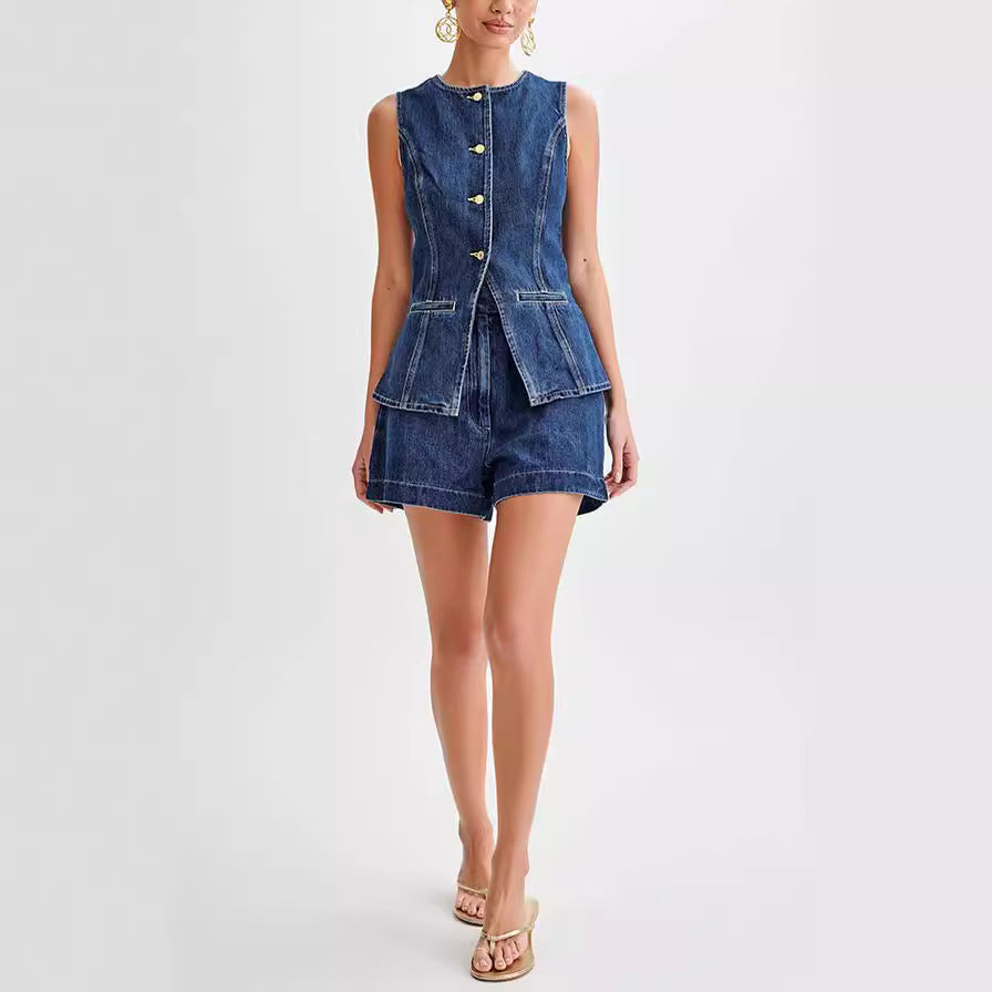 Damen Denim Weste mit Shorts EB
