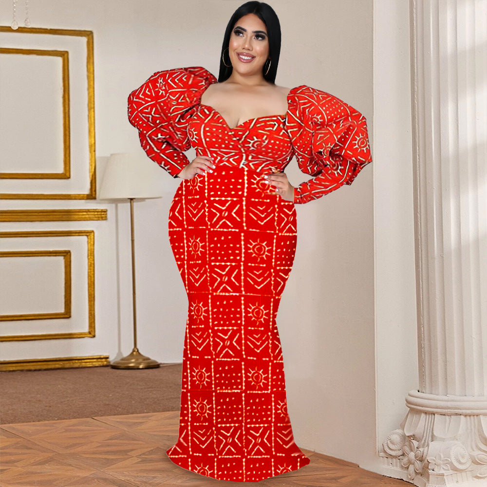 Damen Maxikleid mit Puffärmeln EB