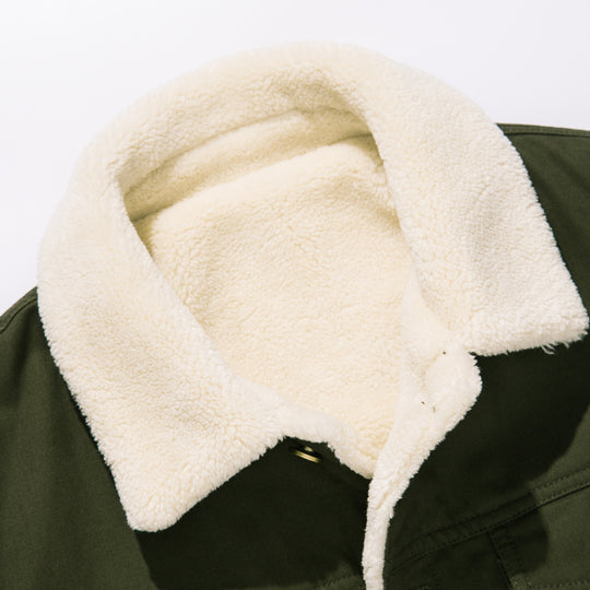 Herren Canvas-Truckerjacke mit durchgehendem Sherpa-Innenfutter und Umlegekragen EB