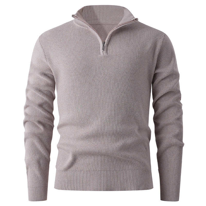 Herren nan Slim-Fit Halbzip-Strickpullover aus Merino-Baumwollmix mit verstärktem Stehkragen EB