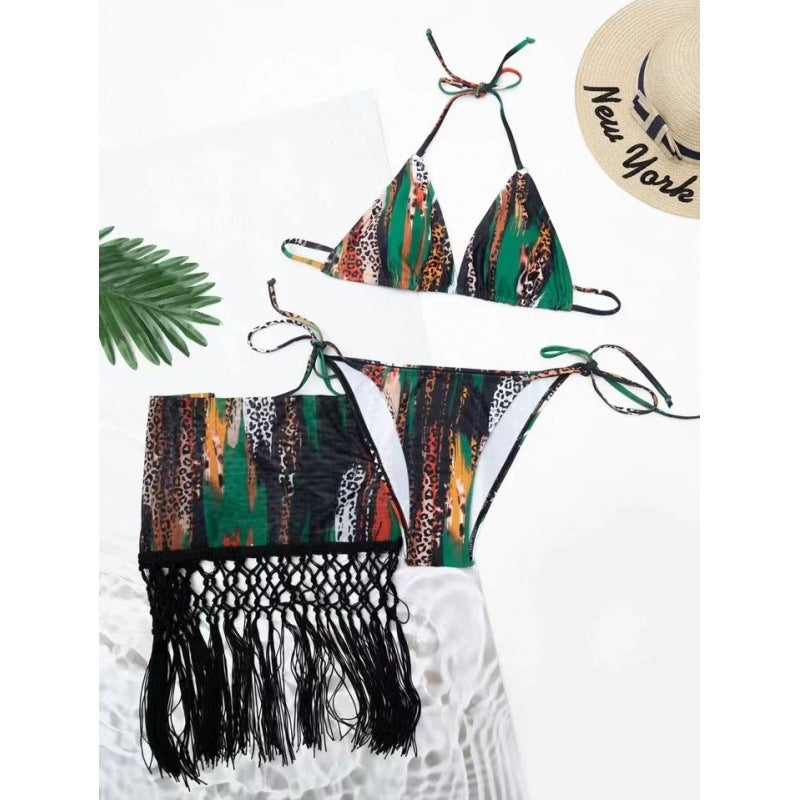 Damen Bikini-Set mit trendigem Fransenüberrock und verstellbaren Trägern EB