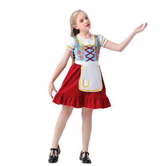 Damen nan nostalgisches Trachten-Kostümkleid mit geschnürtem Mieder, Rüschenkragen und abnehmbarer Schürze EB