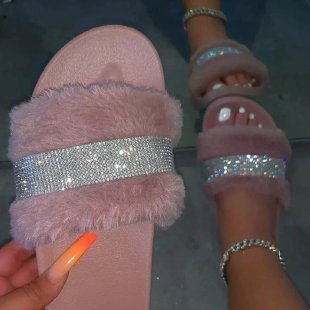 Damen Glamouröse Hausschuhe mit funkelnden Strass-Applikationen EB