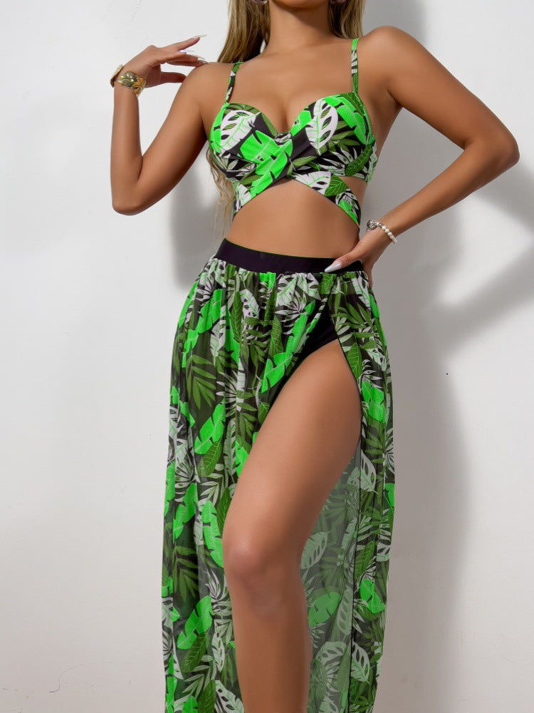 Damen Bikini-Set mit extravagantem Cut-Out und floralem Rock EB