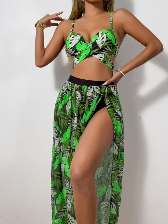 Damen Bikini-Set mit extravagantem Cut-Out und floralem Rock EB