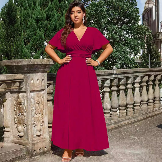 Damen Maxikleid mit tiefem V-Ausschnitt und tailliertem Schnitt EB