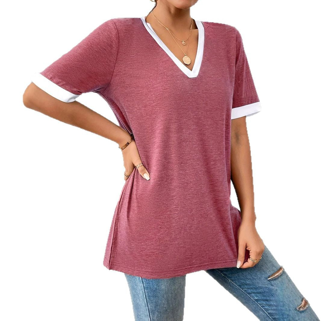 Damen V-Ausschnitt T-Shirt mit modischen Akzenten und bequemen Schnitt EB