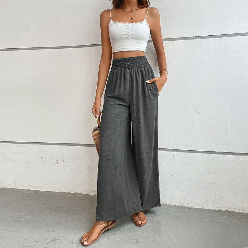Damen Palazzo-Hose mit hohem, elastischem Rüschenbund und Eingrifftaschen EB