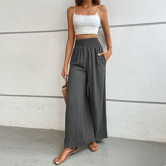 Damen Palazzo-Hose mit hohem, elastischem Rüschenbund und Eingrifftaschen EB