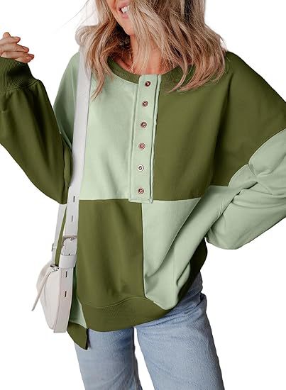 Damen lässiger Kapuzenpullover mit Knopfdetails und Farbblockdesign EB