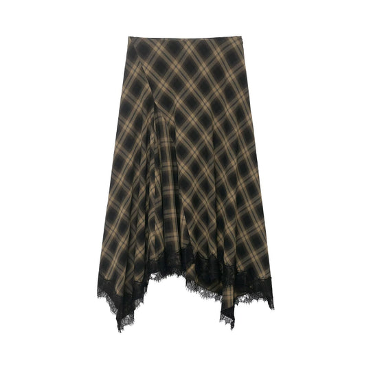 Damen Wickelrock mit eleganter Spitze und modernem Karomuster EB