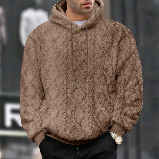 Herren nan strukturiertes Sherpa-Kapuzenpullover mit Diamant‑Steppung, Kordelzugkapuze und gerippten Bündchen EB