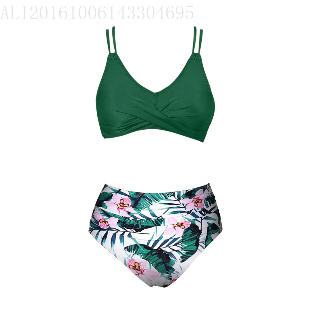 Damen Trendiger Hochschnitt-Bikini mit Raffung EB
