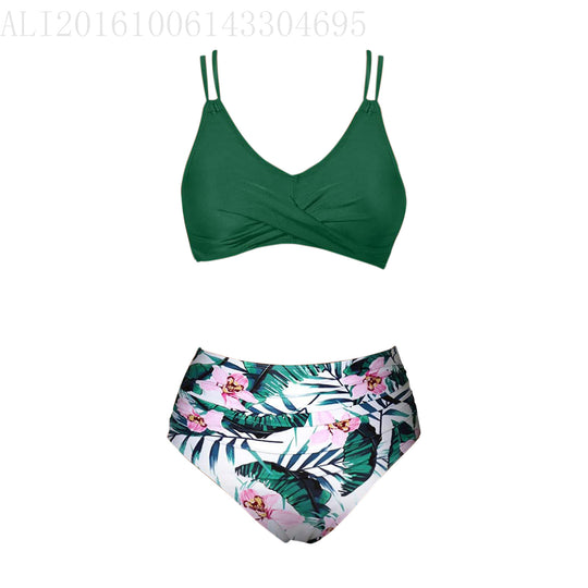 Damen Trendiger Hochschnitt-Bikini mit Raffung EB