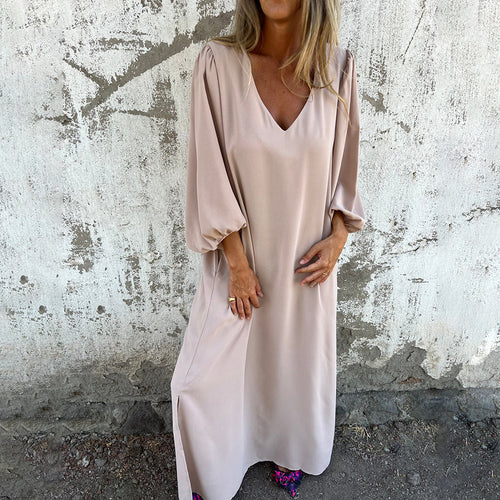 Damen Maxi-Kleid mit eleganten Puffärmeln und seitlichen Schlitzen EB