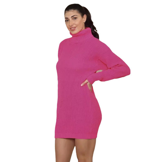 Damen Strickkleid mit hohem Kragen und relaxed Schnitt EB