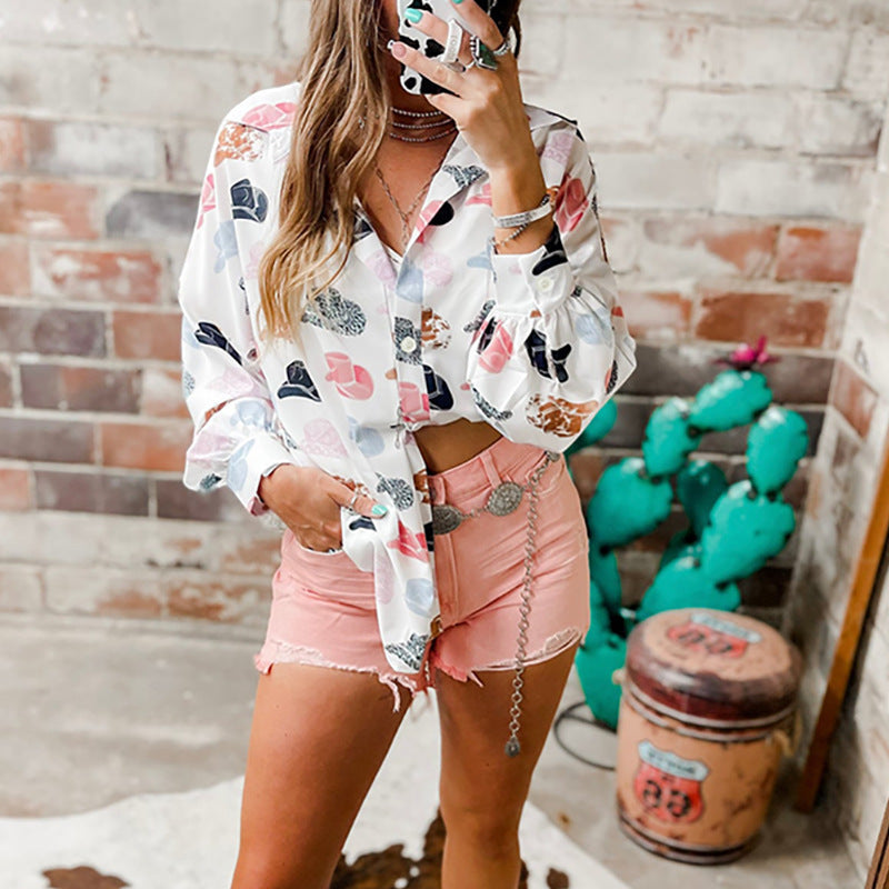 Damen lockeres Blusenshirt mit farbenfrohem Print und lässigem Schnitt EB