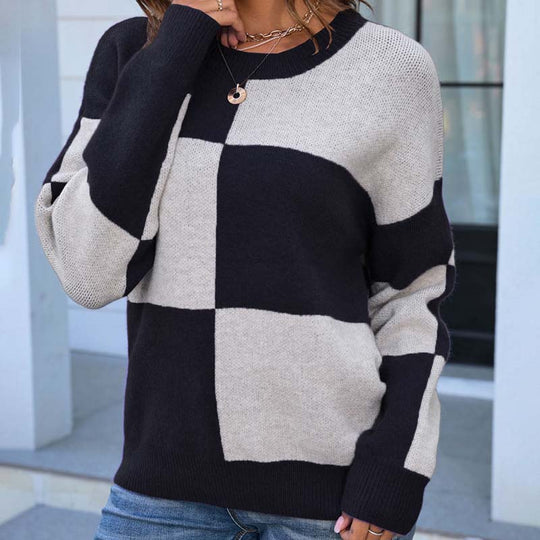 EB | Kariert Strickpullover Acryl Komfortabel, Modern
