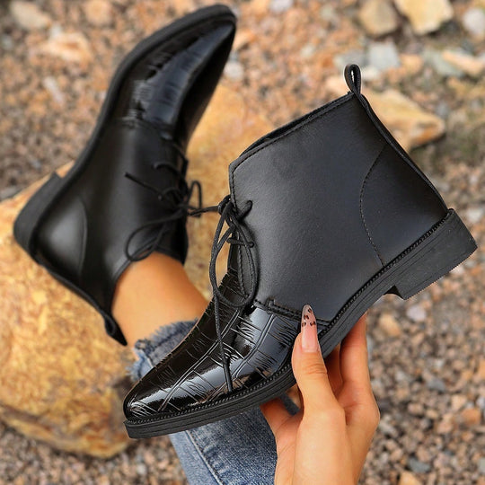 Damen modische stiefeletten mit glänzenden Akzenten und Schnürung EB