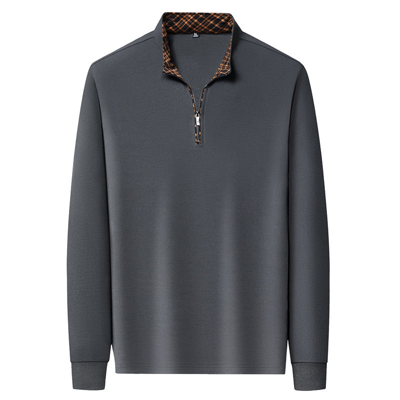 Herren Langarm-Halfzip-Pullover mit Troyerkragen und kariertem Innenkragen EB