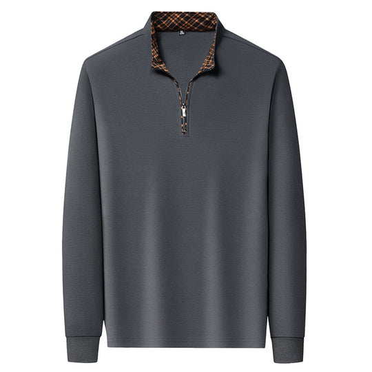 Herren Langarm-Halfzip-Pullover mit Troyerkragen und kariertem Innenkragen EB
