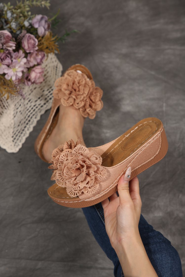 Damen Wedge-Pantoletten mit floralen Applikationen EB
