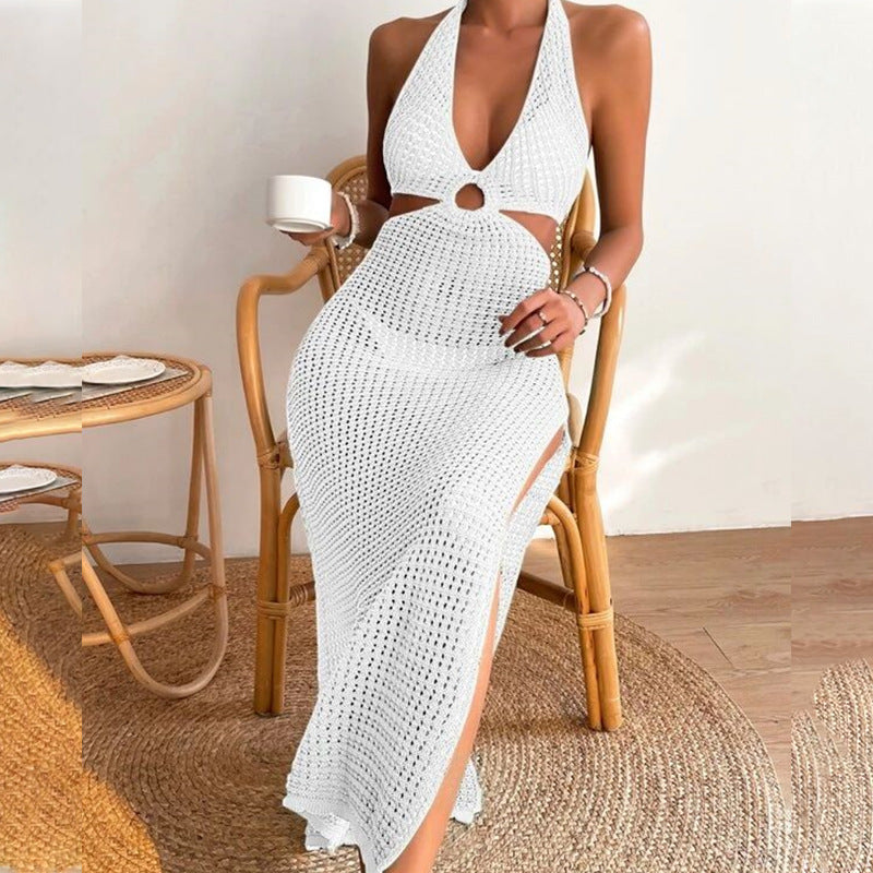 Damen elegantes Häkelkleid mit tiefem Ausschnitt EB