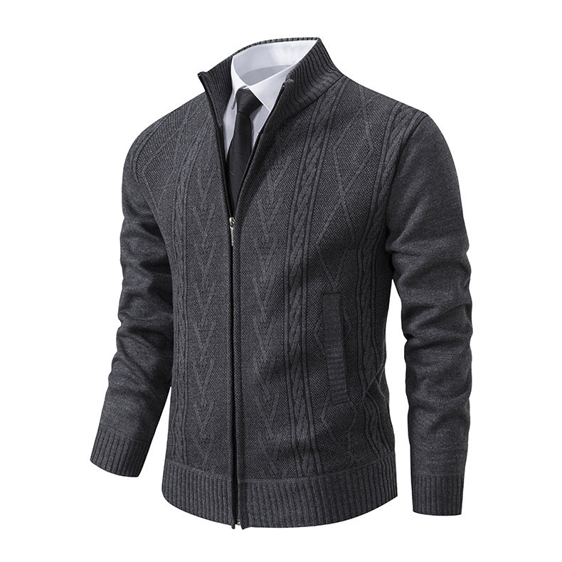 Herren Strickjacke mit strukturiertem Zipper und ausgefallenem Aran-Muster EB
