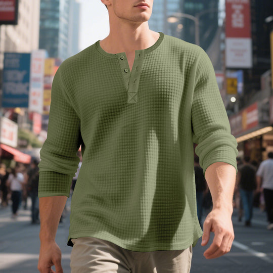 Herren nan Waffelstruktur-Henley-Langarmshirt mit Rundhalsausschnitt, mehrfacher Knopfleiste und entspannter Passform EB