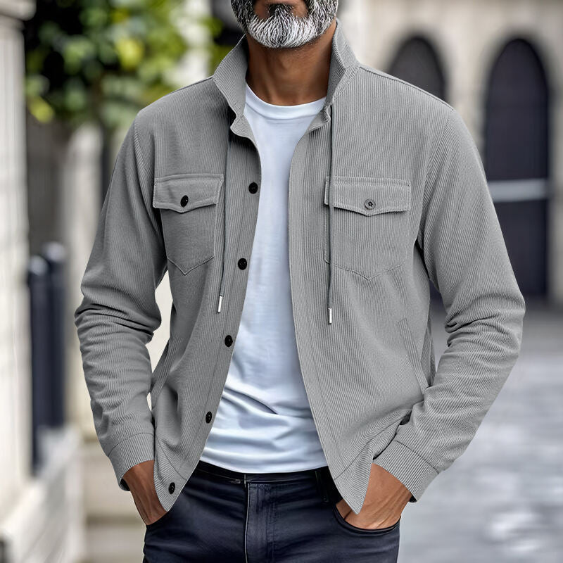 Herren gestreifte Utility-Jacke mit hochschließendem Kragen EB
