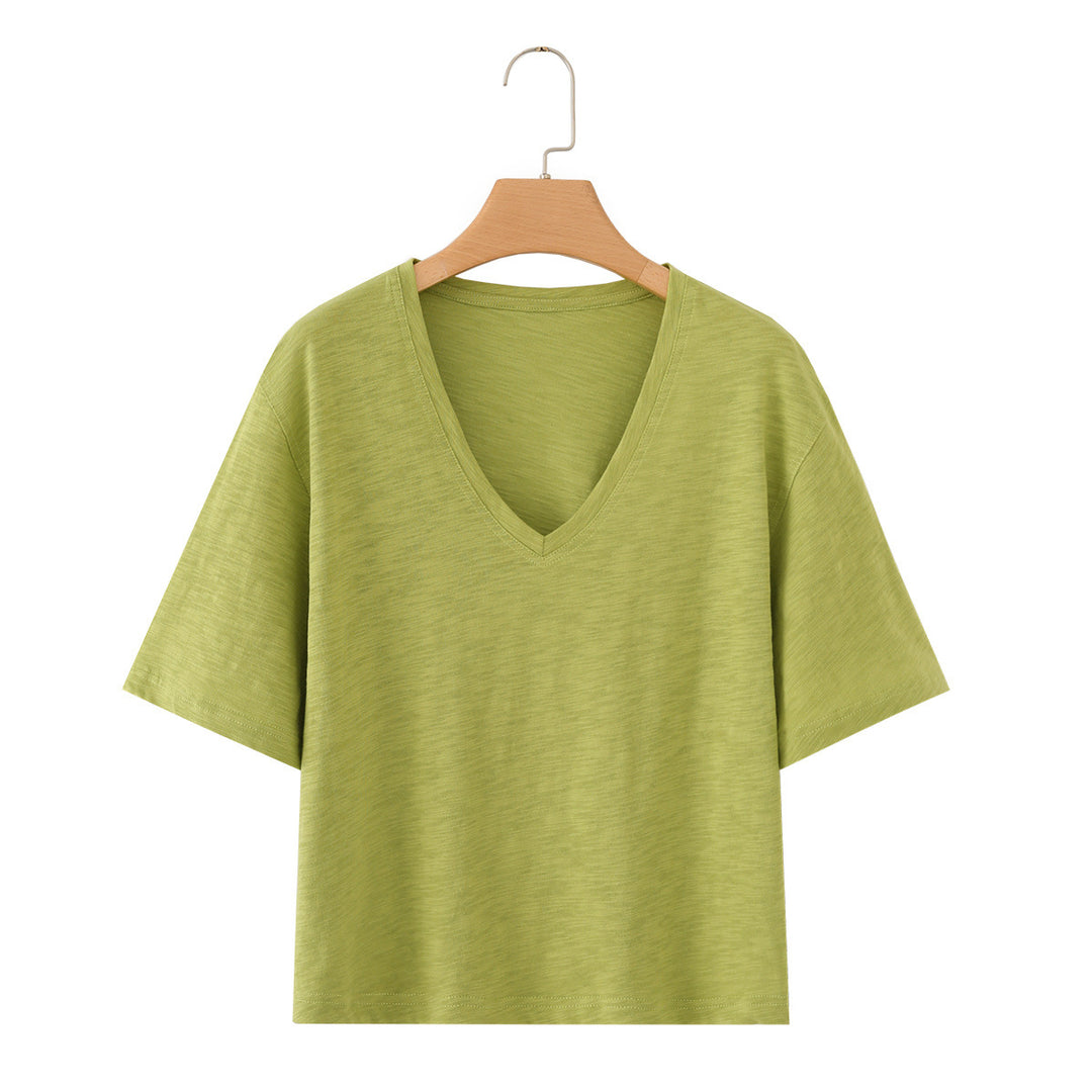 Damen V-Ausschnitt T-Shirt aus hochwertiger Baumwolle mit lässigem Schnitt EB
