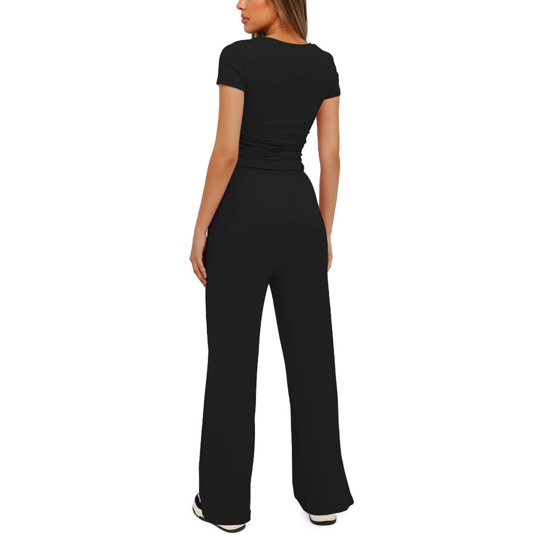 Damen Bequemes Lounge-Set mit figurbetontem Oberteil und weit geschnittenen Hosen EB