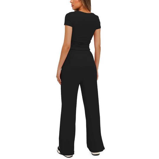 Damen Bequemes Lounge-Set mit figurbetontem Oberteil und weit geschnittenen Hosen EB