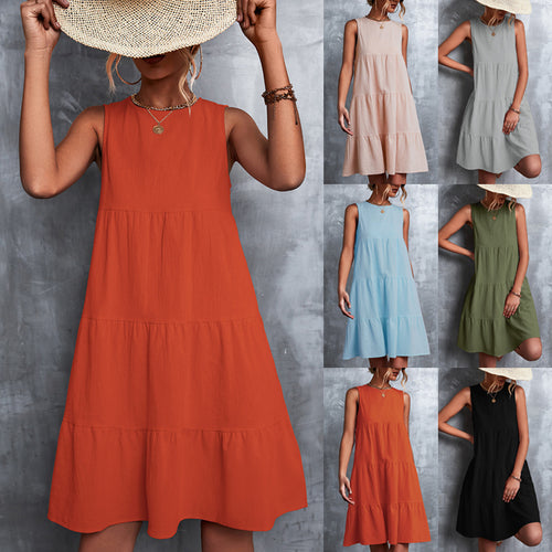 Damen Sommerliches A-Linien Kleid mit voluminösem Rock und ärmellosem Design EB