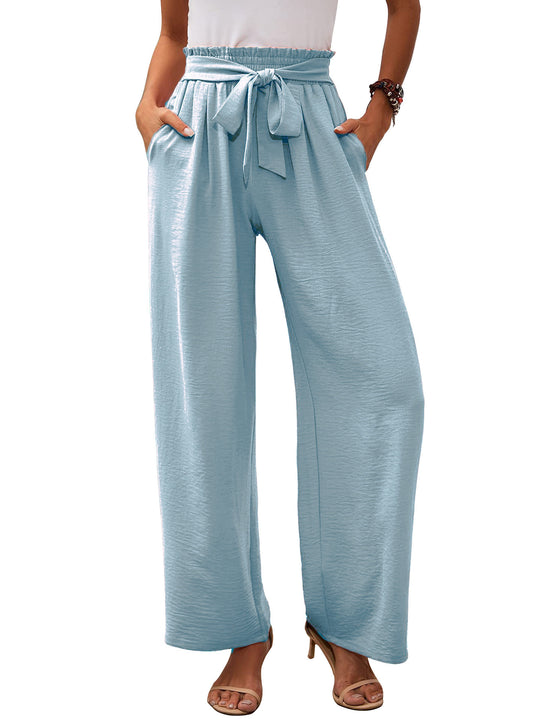Damen nan Paperbag-Hose mit weitem Bein, hohem elastischem Bund und Bindegürtel EB