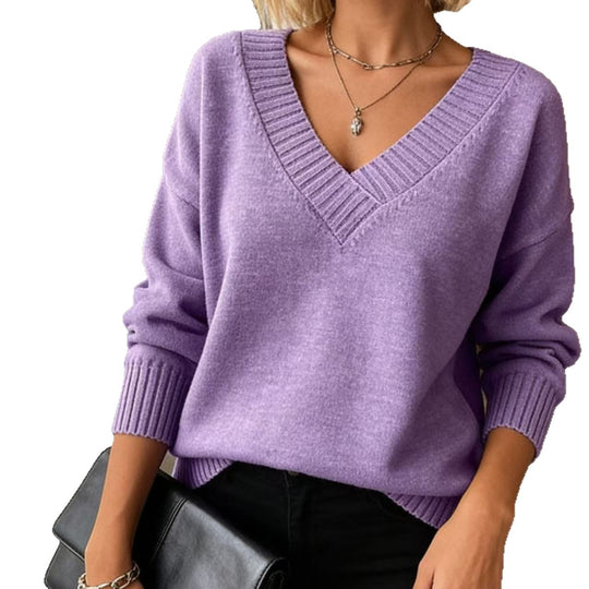 Damen Feinstrickpullover mit tiefem V-Ausschnitt und überschnittener Schulter EB