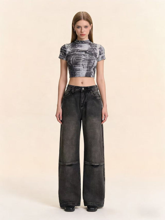 Damen Schlagjeans mit weitem Bein und modischen Waschungseffekten EB