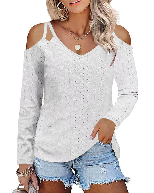 Damen Elegantes Shirt mit angeschnittenen Schultern und V-Ausschnitt EB