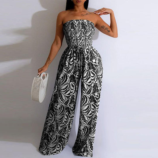 Damen One-Shoulder Jumpsuit mit floralem Design und elastischem Oberteil EB