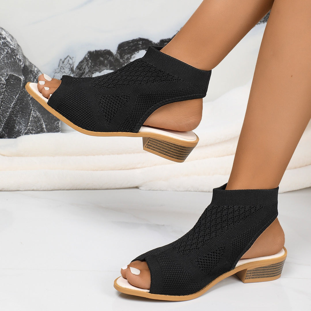 Damen offene Riemchen-Pantoletten mit atmungsaktivem Strickdesign EB