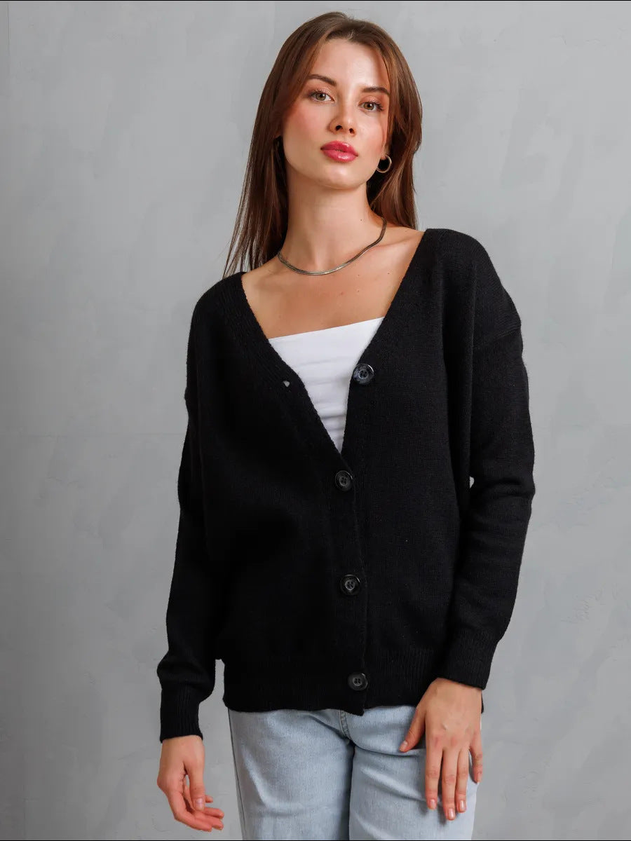 Damen Weicher Strickcardigan mit Knopfverschluss EB