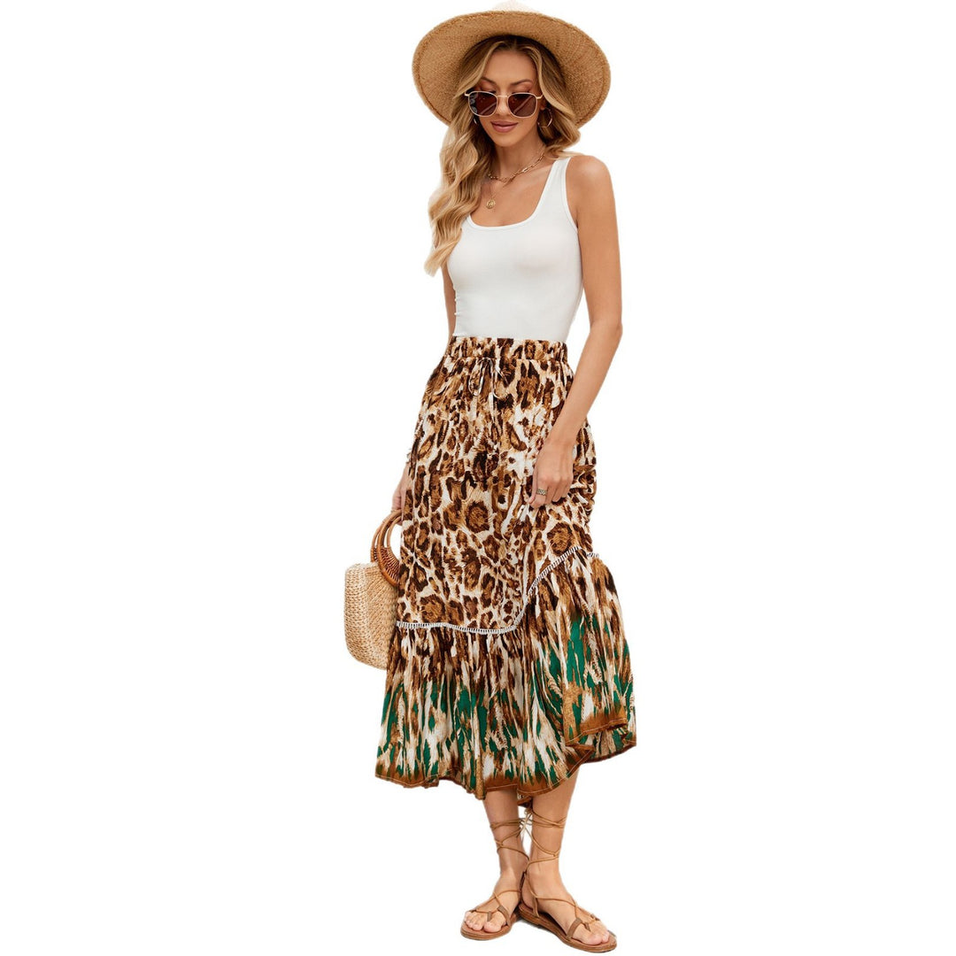 Damen Maxi-Rock mit animalischem Print und raffinierter Volant EB