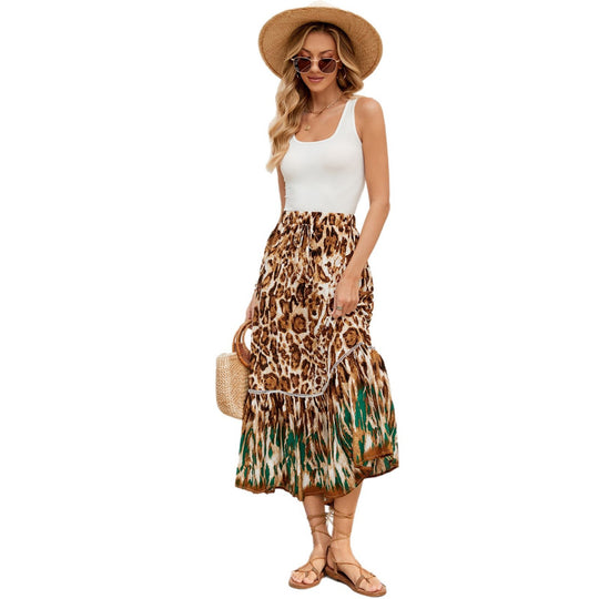 Damen Maxi-Rock mit animalischem Print und raffinierter Volant EB