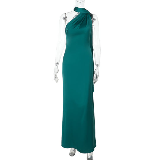 Damen asymmetrisches Maxikleid mit elegantem Wickeldetail EB
